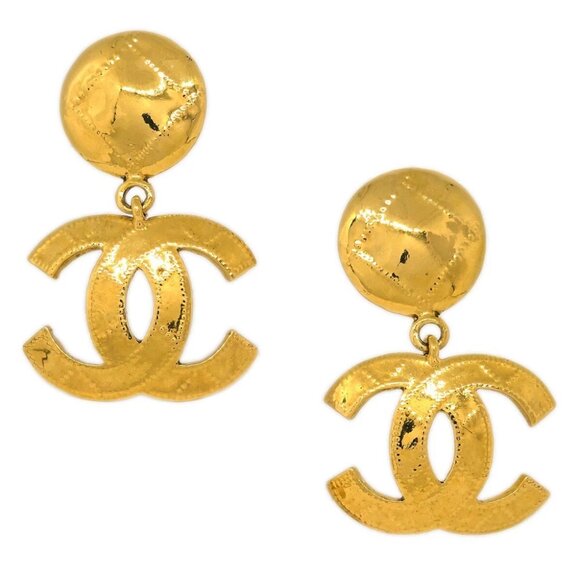 Chanel Dangle Earrings CC Clip-On Gold 94P - Picture 1 of 4